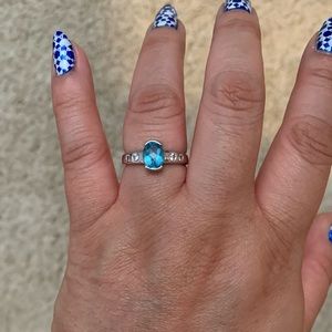 925 blue topaz + CZ ring